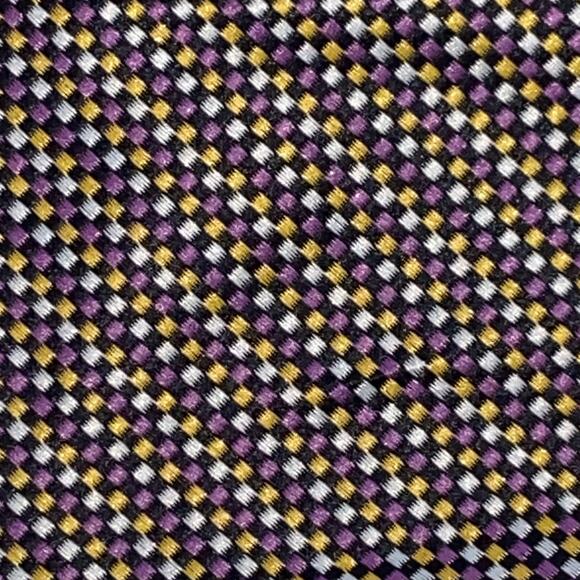 Vtg Towncraft Necktie Purple Yellow Mini Check Woven Trevira 57 x 4 90s Suit - Picture 2 of 7
